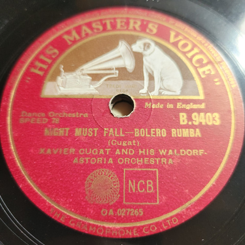 Pasta Xavier Cugat Waldorf Astoria Or 9403 Master Voice C609