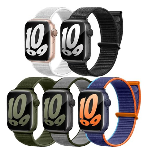 Chinber 5 Pack Sport Loop Band Compatible Con Apple Watch Ba