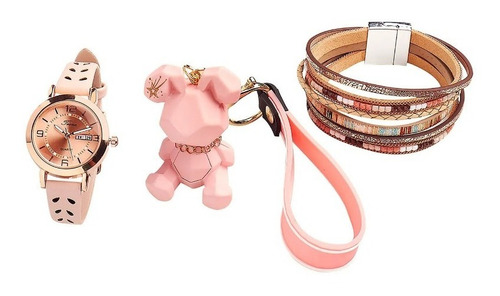 Kit Forever 21 Para Mujer Reloj, Pulsera Y Llavero Gif And23 Color de la correa Rosa