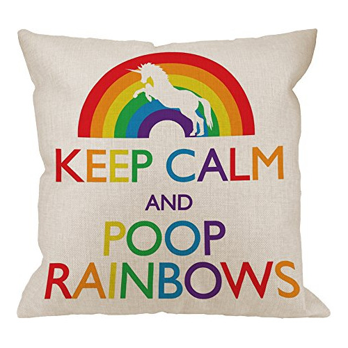 Throw Pillow Case Keep Calm And Poop Rainbows Unicornio...