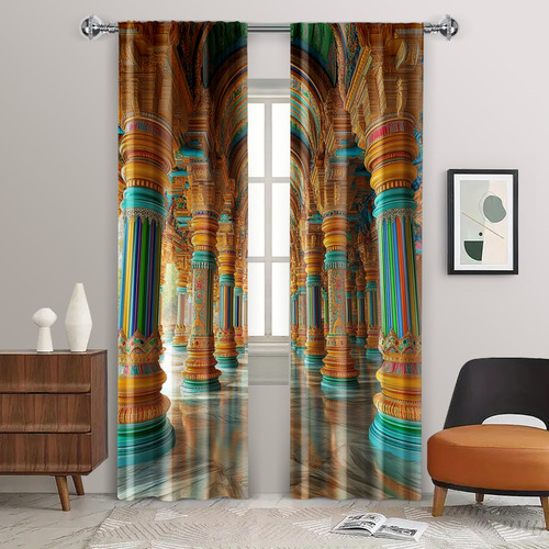 Cortinas De 2 Peças, Linda Arquitetura Indiana, Lavável À Má