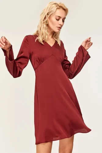 Vestido Fiesta Burdeo Coctel Manga Larga Td 15