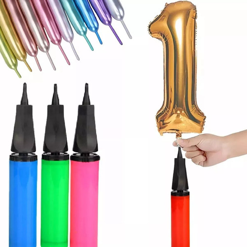 Bomba Infladora De Mano Para Inflar Globos Manual Decoracion Azul