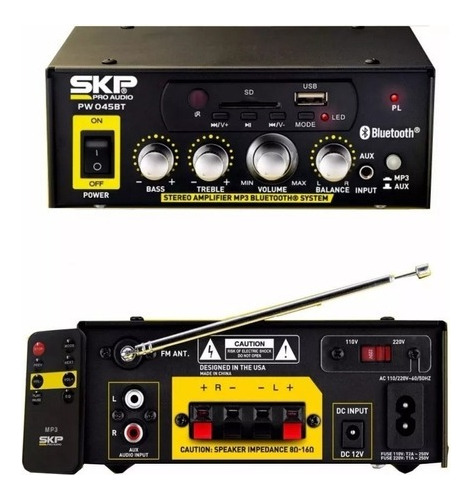 Amplificador Para Instalaciones Skp Pw-045bt Bt Usb Rca