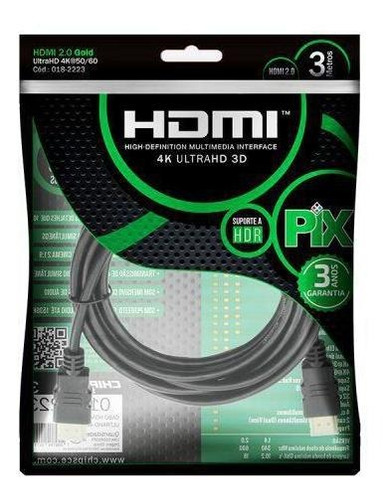 Cabo Chipsce Hdmi 3m 4k 3d Pix Moderno Com Altura De Banda