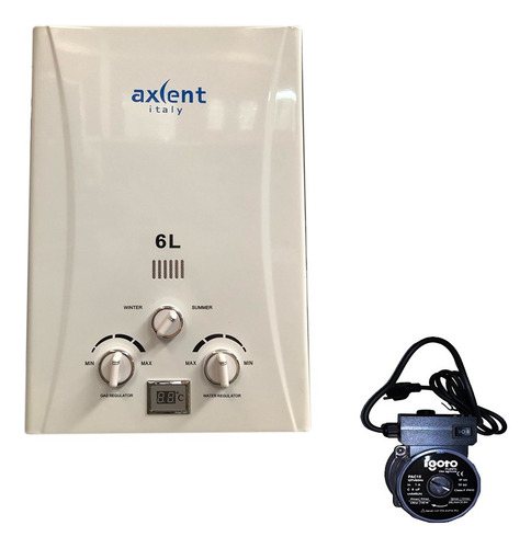Boiler D/paso 6l Combo Bomba Presurizado 1/6 Hp Axcent Italy Color Blanco Tipo De Gas Glp