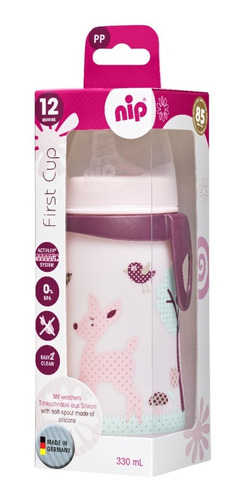 Jarro Botella Primera Taza Animales Rosa 330 Ml, Nip