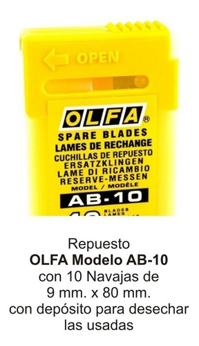 Olfa Repuesto Navaja Modelo Ab-10 De 9 Mm. 10 Piezas
