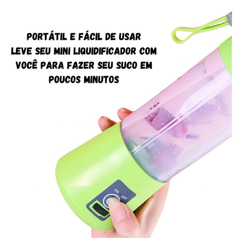 Mini Liquidificador Portátil Academia Suco Way + Cabo Usb Cor Rosa