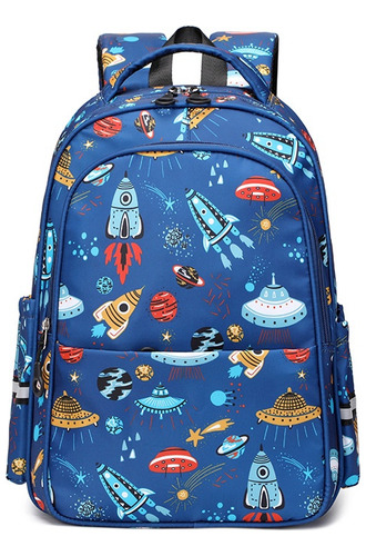 Mochila Para Estudiantes Con Estampado De Cohetes De Nave Espacial, Mochila Ligera Impermeable Para Niños