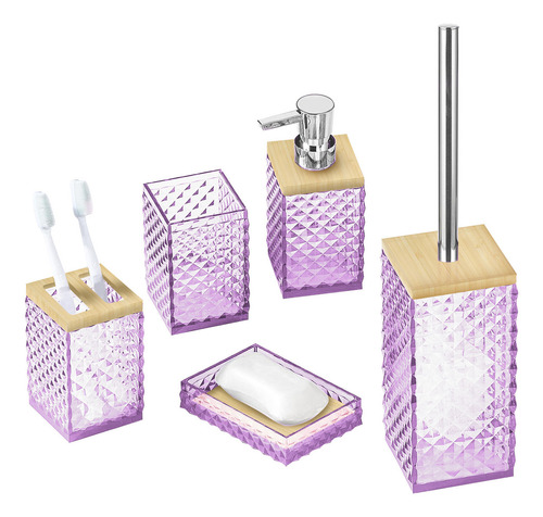 Set De Baño 5 Accesorios Elegantes Diseño Tridimensional Color Lila