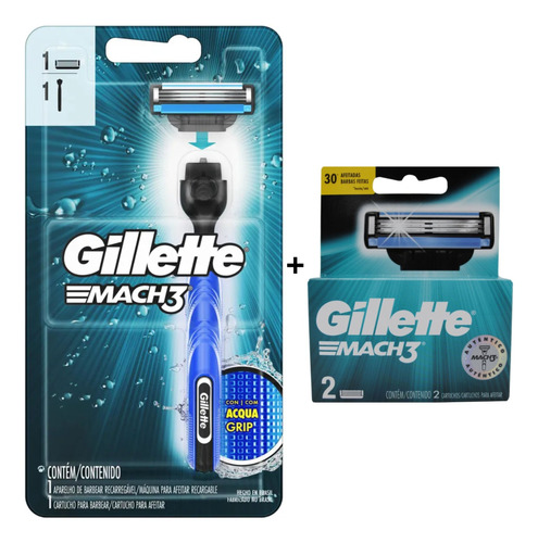 Kit Aparelho De Barbear Gillette Mach 3 + 1 Carga