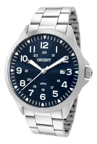 Relógio Orient Eternal MBSS1380 Cor Prateado com Fundo Azul