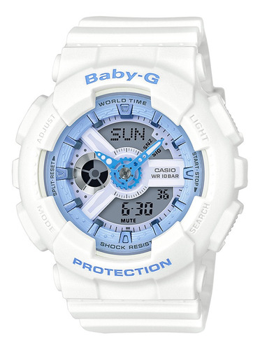 Reloj Baby-g Ba-110be-7adr Deportivo Mujer 100% Original Color de la correa Blanco Color del fondo Azul