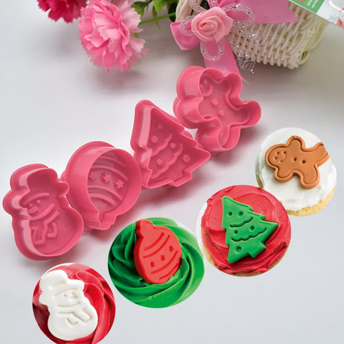 Set Sello Cortadores Galletas Esfera Pino Mono de Jengibre y Muñeco de Nieve Navideños