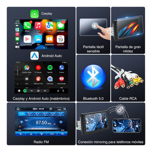 Auto Estéreo 1 Din 7'' Carplay Mirrorlink Mp5 Con Pantalla