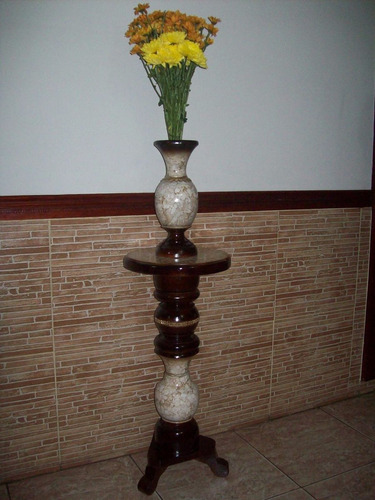 Mesa Y Florero Cafe-beige Roble Artesania Hogar Decoracion