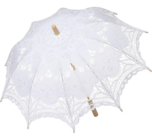 Sombrinha Oriental Branca Renda Casamento 65cm
