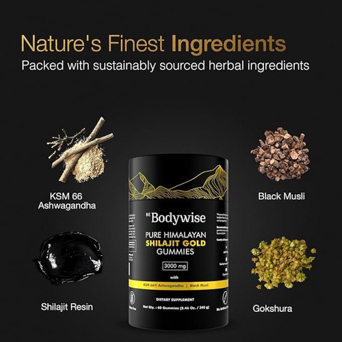 Elfleaf Be Bodywise Gominolas De Himalaya Pura Sin Azúcar Añadido Gokshura Ácido Xántico Y 85+ Oligoelementos Apto Para Hombres Y Mujeres No Gmo 100% Natural Y Orgánico 60 Gominolas