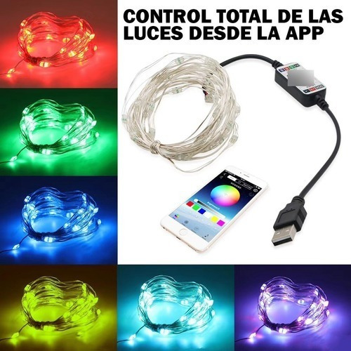 Imagen 5 de 8 de Luz Led Usb 10m Guirnalda Multicolor Control App Bluetooth