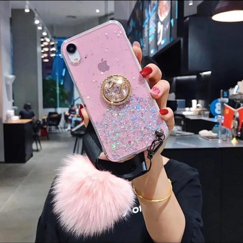 Funda Case, Pompón Glitter Para  I Phone Varios Modelos