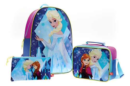 Combo Escolar Morral Con Lonchera Y Cartuchera Frozen Niñas