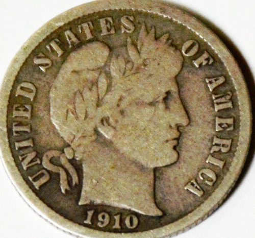 Moneda 1 Dime Barber Estados Unidos De Plata Año 1910 Moneda 1 Dime Barber Estados Unidos De Plata Año 1910