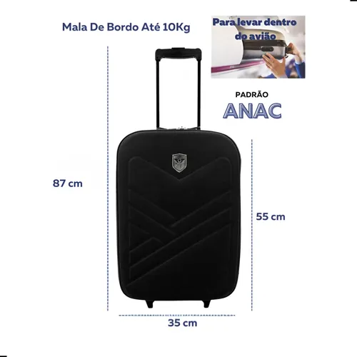 Mala Viagem Bordo Mão Falcon Avião 55x35x25cm Medidas Anac Cor Pr...