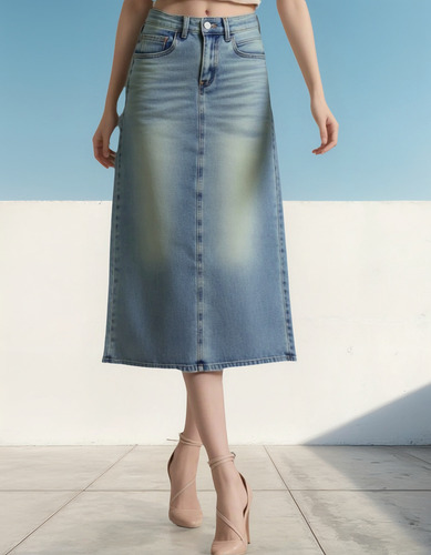Moda Casuafalda Mezclilla Falda Dama Faldas Largas Elegantes