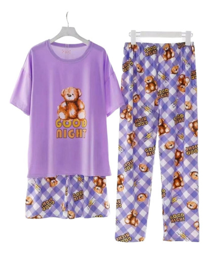 10 Set Pijama Fresca 3 Pzs Short Playera Pantalon Diseños 