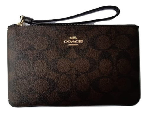 Coach Cartera Muñequera Portafolios Con Emblema Dorado