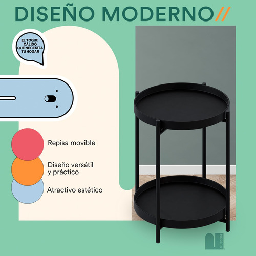 Mesa Auxiliar Minimalista Para Sala Jardín O Recamara Negra