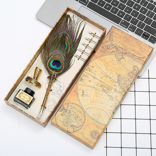 Pluma Fuente Retro Europea De 3 Estilos Con Pluma De Ave