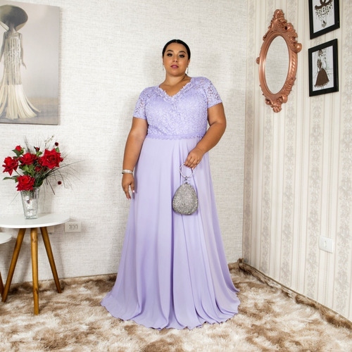 Vestido Festa Marsala Plus Size Madrinha Manga Luxo Brilho 