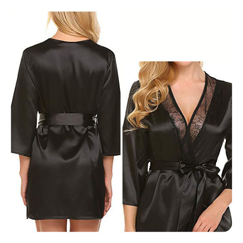 Camisón Corto Tipo Kimono, Bata De Dormir, Con Encaje, Para