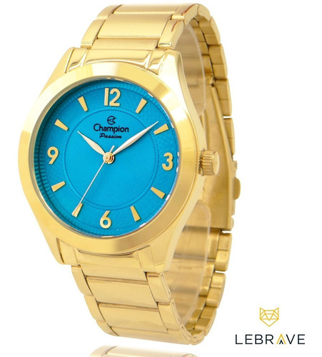 Relógio Champion Feminino Dourado Azul Kit Ouro 18k Original