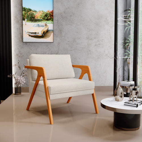 Kit 2 Poltronas Decorativa Sala Estar Pietra Linho Champanhe Desenho Do Tecido Liso