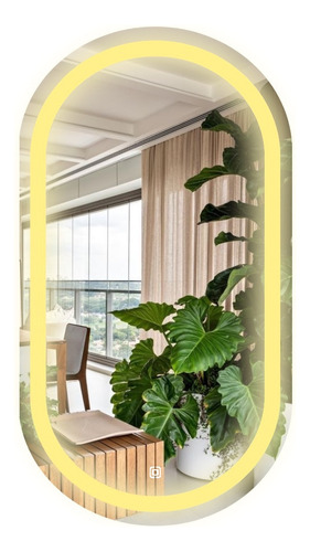 Espelho Oval Jateado Lapidado 50x70cm Touch Led Sensor Luxo