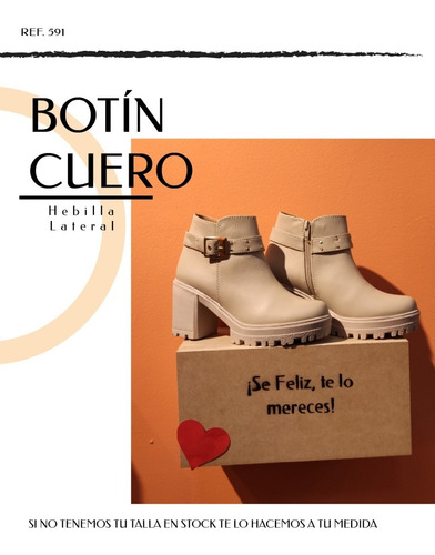 Botín 5/2 En Cuero Color Beige - Hebilla Lateral