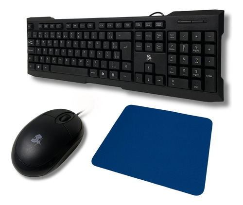 Combo Teclado Mouse Mouse Pad Com Fio Usb Preto Pc Notebook