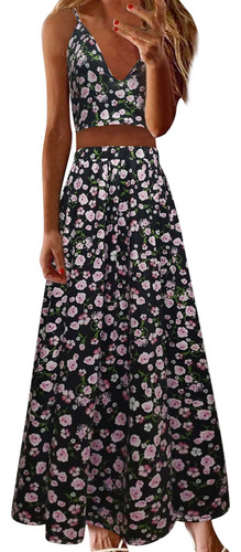 Traje De Maxi Falda Larga Con Cuello En V, Corte Y Abertura