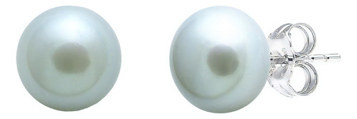 Broquel De Perla Cultivada Blanco 6mm Con Poste Plata De Ley Color Gris