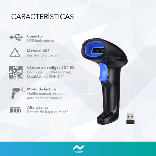 Imagen 5 de 7 de Lector De Códigos De Barra Nictom Yhd-6200w Inalámbrico 2d