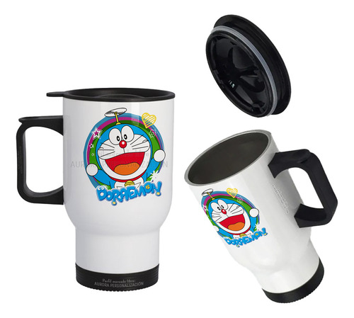 Mug Vaso Termico Viajero Para Carro Doraemon Gato Cosmico 01