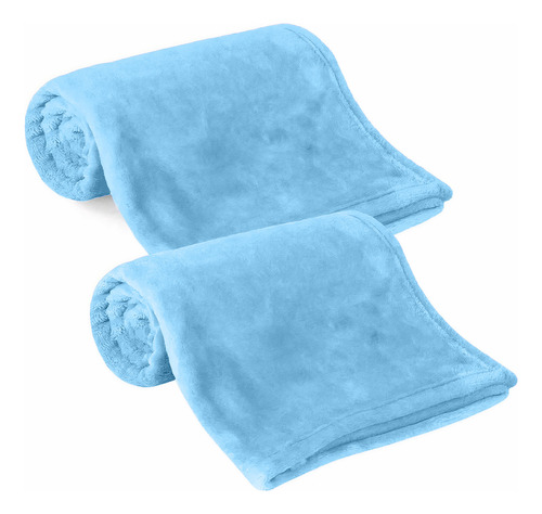 Cobija Para Bebé Cobertor Suave Ligera Calientita 2 Pzas Color Azul Claro Liso