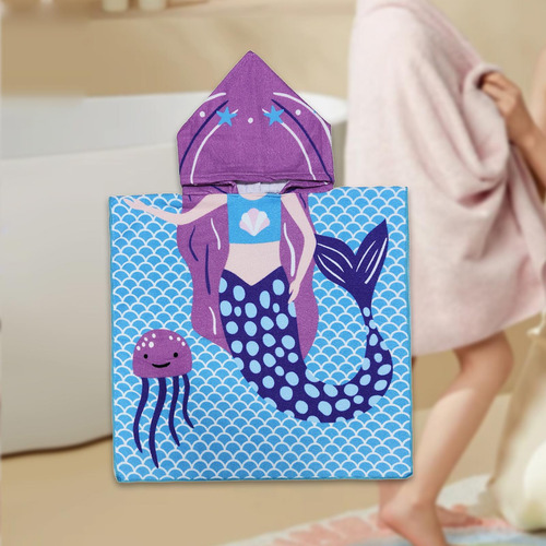 Toalla De Playa Para Niños Con Capucha, Sirena Morada