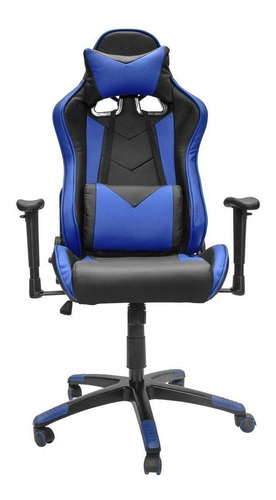 Silla de escritorio Top Living SILL14 gamer ergonómica  negra y azul con tapizado de cuero sintético