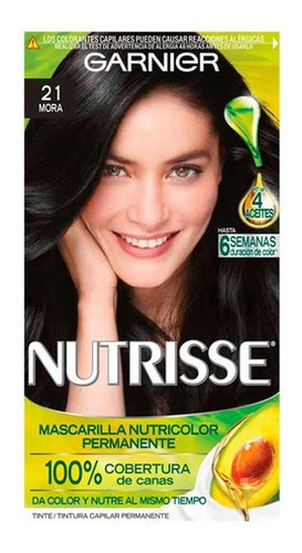 Kit Tinte Garnier  Nutrisse regular clasico Mascarilla nutricolor permanente tono 21 mora para cabello