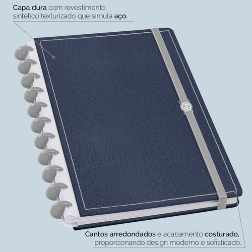 Caderno Disco Iscool Inteligente Grande Solid Touch Aço Azul