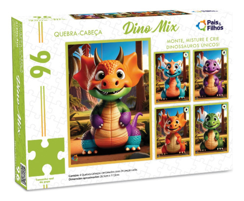 Quebra Cabeça Dinossauro Dino Mix 4 Em 1 Infantil